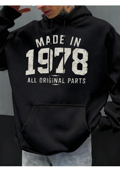 Startmore Tarzsokak 1978'de Üretilmiştir Tüm Orijinal Parçalar Baskılı Erkek Günlük Moda Kapüşonlular Büyük Beden Siyah