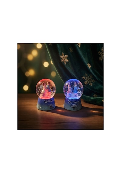 10 Adet Mini Işıklı Kar Küresi Sevimli Çift Figürlü Winter Temalı, Pilli Dahili Işıklı Masa Dekoru Ve Mini Snow Globe
