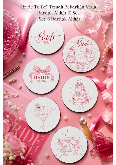 Bride To Be Temalı Bekarlığa Veda Bardak Altlığı 6 Lı Set 9 Cm Mdf Gold