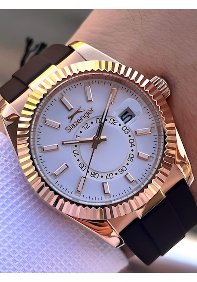 Slazenger Silikon Kordon İç Fonksiyonları Aktif 10 Atm Suya Dayanıklı Erkek Kol Saati Esl.09.2514.03 Rose Gold