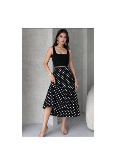 Unika Boutique Renkli Cizgi Desenli Uzun Bürümcük Kloş Etek Puanlı