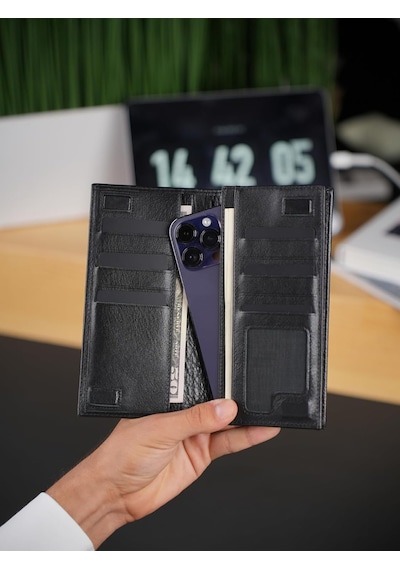 Xmlbayiciniz Parıs Siyah Hakiki Deri Telefon Cüzdanı Çok Renkli