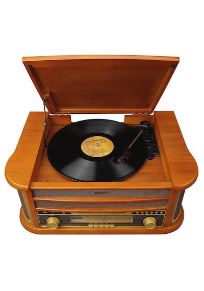 Mikado MN-P325 Dönence Ahşap Nostalji Pikap USB/Kaset/CD/Radyo/Bluetooth Plak Çalar Kumandalı