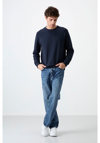Tommy Life Lacivert Basic O Yaka Rahat Form Erkek Sweatshirt - 88053 Lacivert