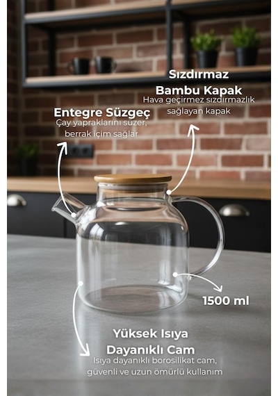 Bambum Taric - Cam Demlik 1500ml Şeffaf