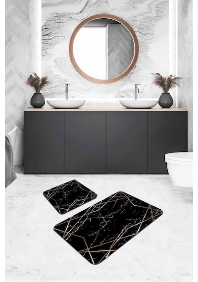 Siyah Prizma Banyo Halısı Klozet Takımı Paspas Seti Bs322n11