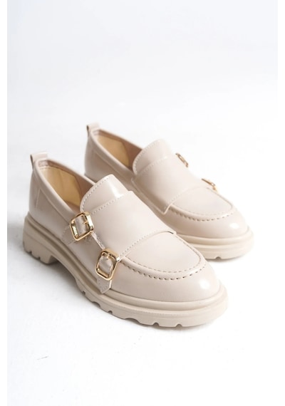 Sermoda Loafer Kadın Ayakkabı - Makosen Tokalı Casual Günlük Kadın Ayakkabı Ten Rugan