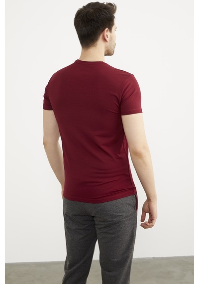 Sıfır Yaka Basic Tişört - Bordo 001