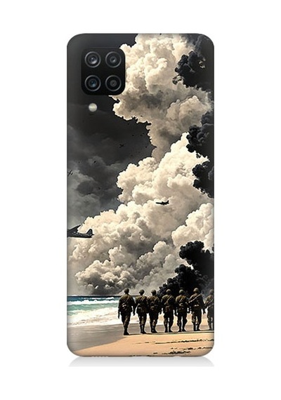 Samsung Galaxy A12 Uyumlu Askerler Ve Duman Desenli Silikon Kılıf