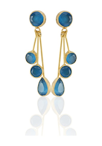 Kadir Jewellery22 Ayar Altın Kaplama Vintage Küpe -el İşçiliği Ve Hipoalerjenik Küpe Koyu Mavi
