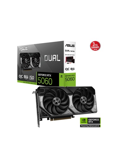 Asus Dual-rtx5060-o8g, 8gb, 128bit, Gddr7, 1xhdmı, 3xdp Gamıng Ekran Kartı