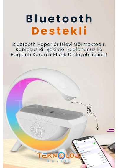 Akıllı Gece Lambası Speaker Bluetooth Hoparlör Kablosuz Şarj Rgb Masa Lambası Yatak Odası Dekor Diğer