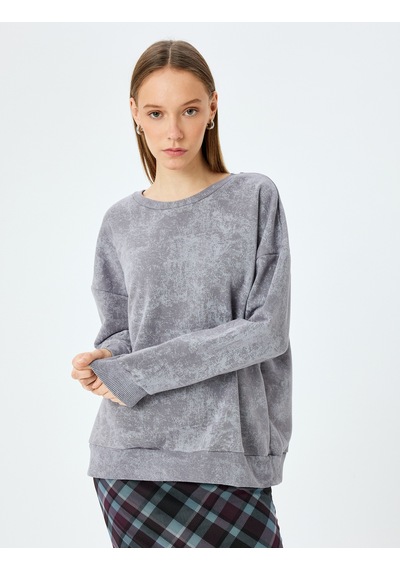 Koton Soyut Baskılı Oversize Yıkamalı Bisiklet Yaka Sweatshirt Gri Desenli 5sal10533ık Gri Desenli Gri