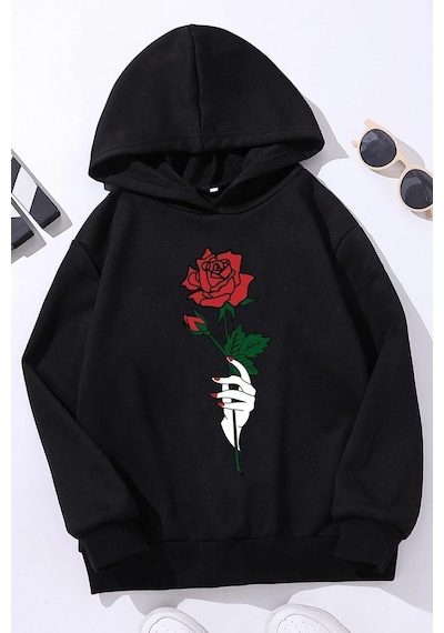 Uyguntarz Çocuk Rose Baskılı Sweatshirt Siyah