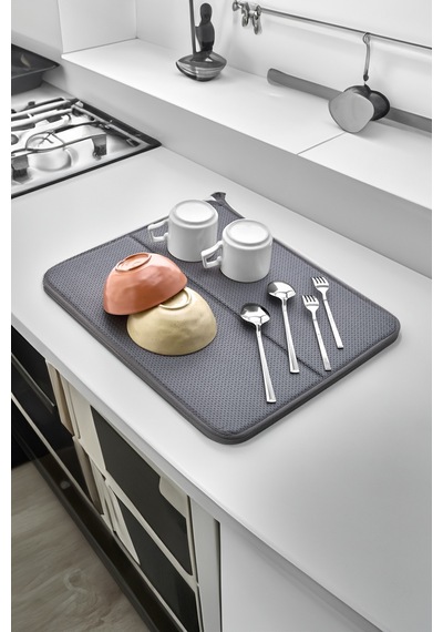 44x36cm Gri Katlanabilir Bulaşık Matı Kurutma Örtüsü Üstü Süper Emici Mikrotex Sünger Kalın Bez Bamb Diğer