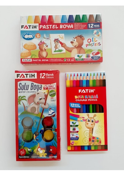 Fatih Üçlü Set Kuru Boya Sulu Boya Pastel Boya
