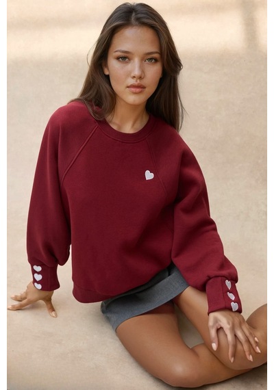 Hiccup İşlemeli Pamuklu Sweatshirt Bordo Kırmızı