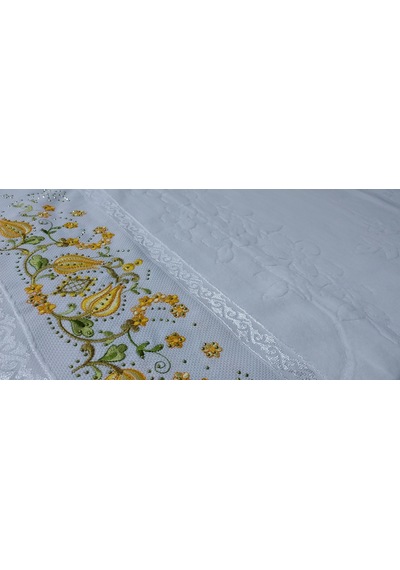 Algelsineve Taş İşlemeli Kadife Dokulu Pamuklu Baş & El Havlusu Işıltılı Çiçek Nakışlı 50 90 Cm 200 Gr Sarı