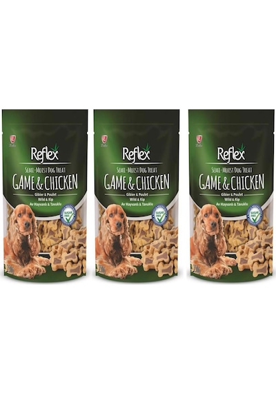 Reflex Yarı Yumuşak Av Hayvanlı-Tavuklu Köpek Ödül Maması 3 x 150 G