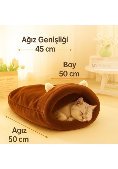 Ayrex Kedi Mağarası 45 50 Cm Yumuşak Peluş Kedi Uyku Tüneli, Kapalı Güvenli Kedi Yatağı, Yıkanabilir, Sı