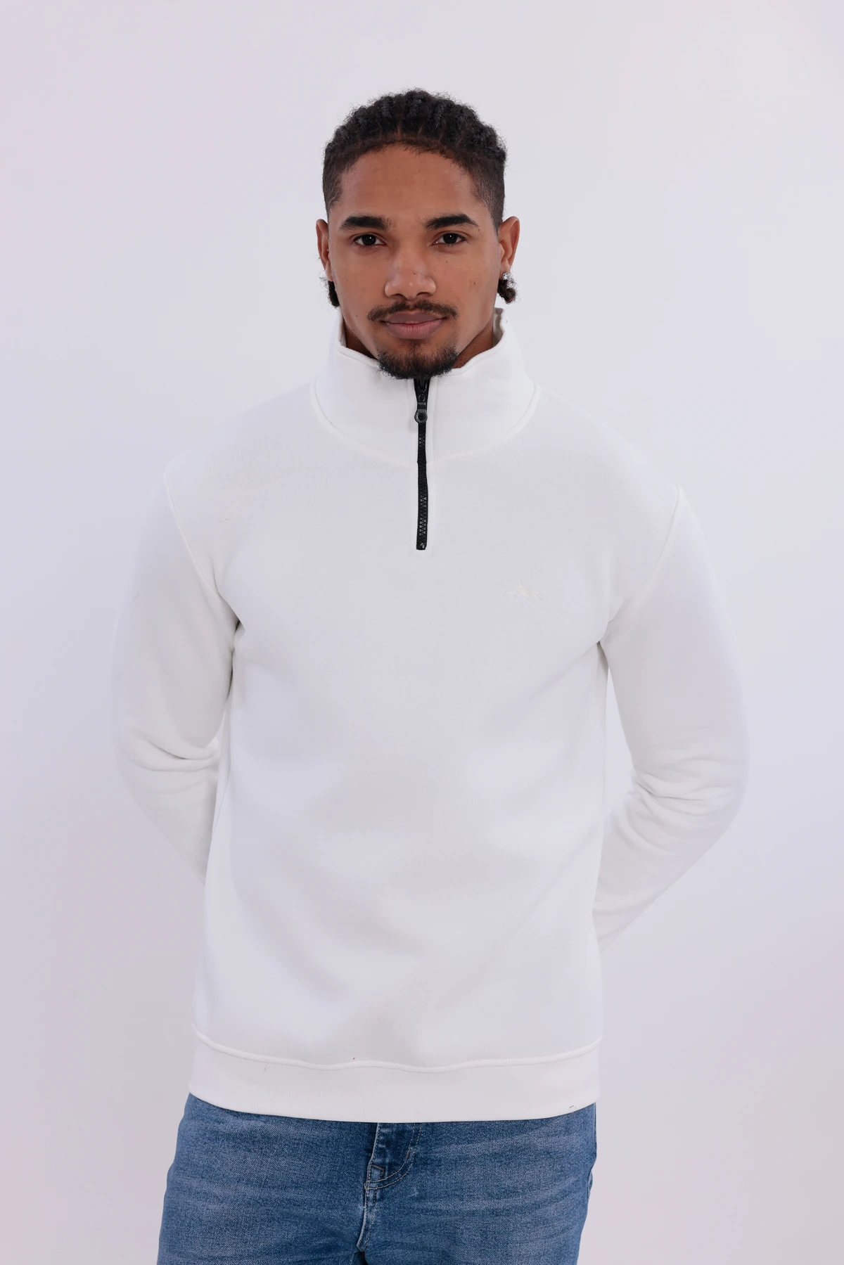 S4 Yarım Fermuarlı Sweatshirt Beyaz