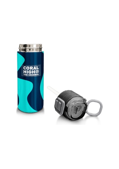 Coral High Kids Lacivert Turkuaz Desenli Pipetli Ve Direkt İçim Çelik Termos 500 Ml 31886 Turkuaz