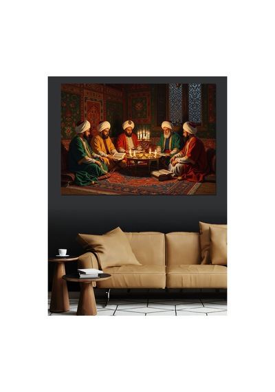 Osmanlı Meclisinde Sohbet Eden Alimler Yağlı Boya Dokulu Kanvas Tablo Canvas Tablosu