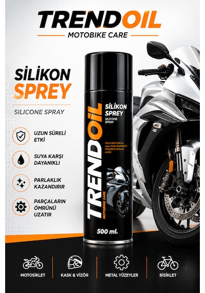 Trendoil Silikon Sprey 500 Ml Motosiklet Plastik Kauçuk Metal Yüzey Bakım Ve Parlatıcı Sprey 24'lü Paket