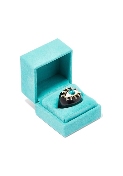 Evil Eye Cocktail Ring, Kristalli Nazar Yüzüğü Siyah