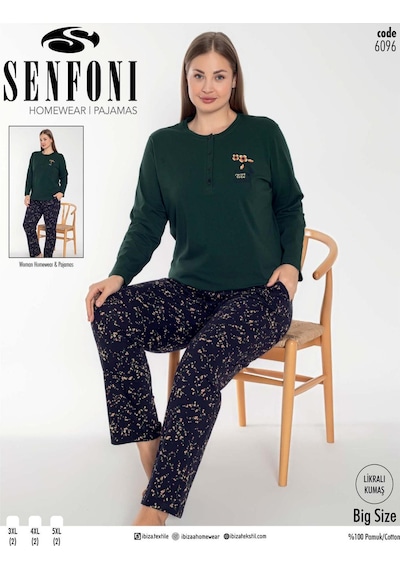 Senfoni Kadın Büyük Beden Düğmeli Yaka Uzun Kol Pamuk Likralı Pijama Takımı 6096 -1 Adet Haki Senfoni Kadın Büyük Beden Düğmeli Yaka Uzun Kol Pamuk Likralı Pijama Takımı 6096 -1 Adet Haki