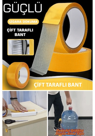TechnoSmart 5cm X 5mt Çift Taraflı Izgara Bant Nano Teknolojili Süper Güçlü Bant ExtraGüçlü Taşıyıcı