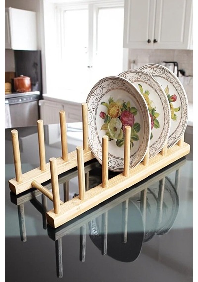 Bambu 6 Lı Tabak Düzenleme Aparatı Tabaklık 30x12 Cm Kahverengi
