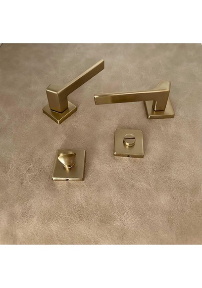 Zey Mat Altın Kare Rozetli Wc Banyo Kapı Kolu 1 Takım