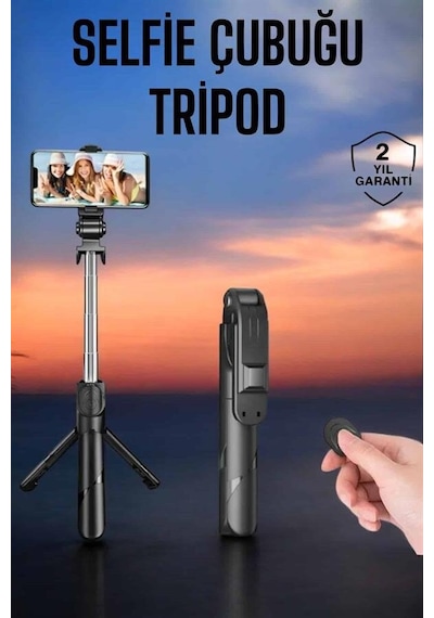 Tripod Kablosuz Bluetooth Bağlantılı 360 Derece Dönebilen Selfie Çubuğu Mh-hs2771-6958
