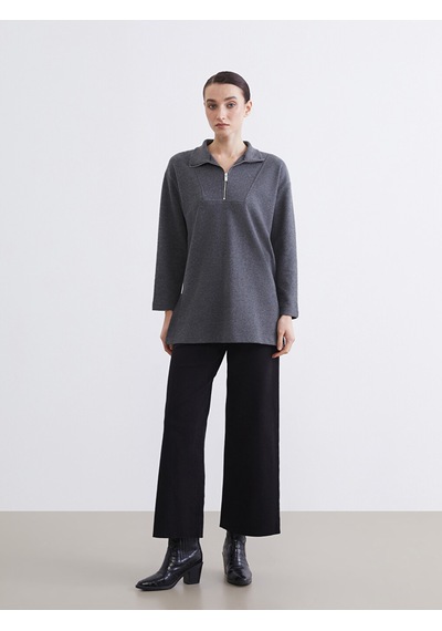 Lcw Modest Antrasit Dik Yaka Kadın Sweatshirt Tunik