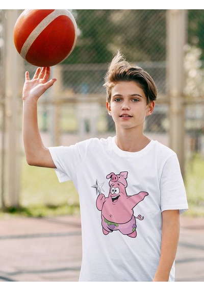 Sevbano Süngerbob Patrick Baskılı Unisex Çizgi Film Çocuk Tişört 1-12 Ya Beyaz