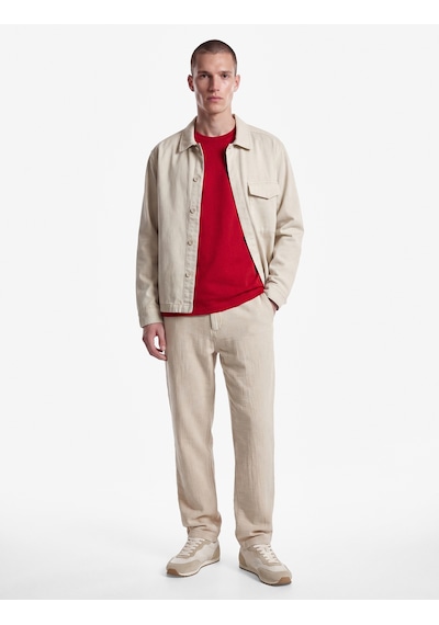 Koton Beli Bağcıklı Düğmeli Cepli Regular Fit Pamuklu Chino Müslin Pantolon Bej 7wam40045hw Ekru