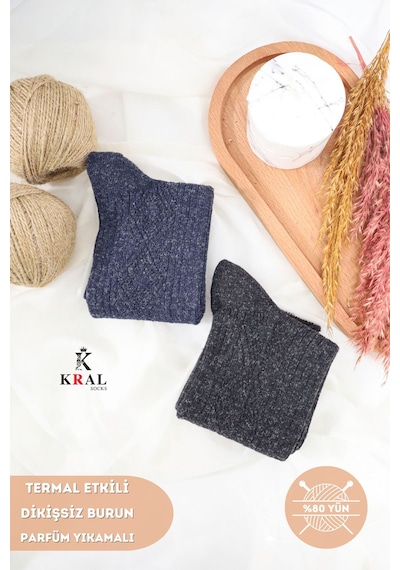 Kral Lambswool Termal Etkili Erkek Siyah Kışlık Çorap 2 Çift Siyah
