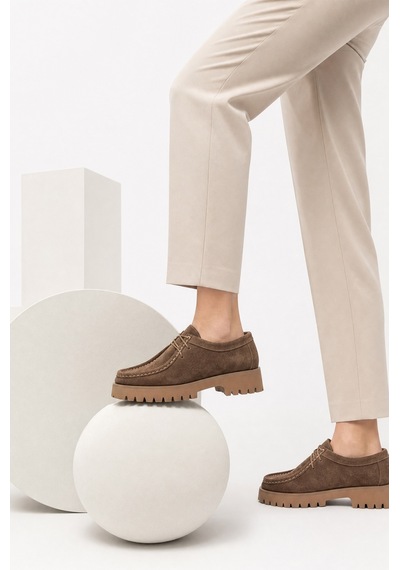 Luvi Shoes Talıa Toprak Süet Hakiki Deri Bağcıklı Kadın Loafer Ayakkabı