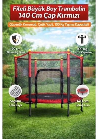 Fileli 140 Cm Büyük Boy Trambolin Renkli