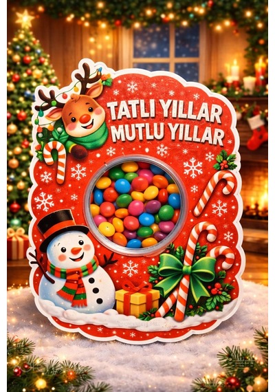5 Adet Tatlı Yıllar Mutlu Yıllar Kartlı Bonibon Yılbaşı Hediyesi - Özel Tasarım - Sömestr Hediye