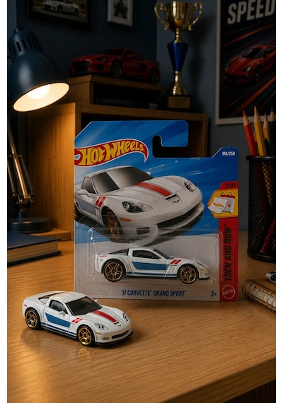 Hot Wheels '11 Corvette Grand Sport - Then And Now Serisi Regular Eski Tip Koleksiyonluk Metal Araba Çok Renkli