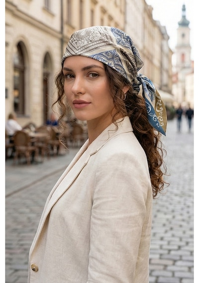 Çini Sırrı Desen 70 70cm Bandana/fular Mavi