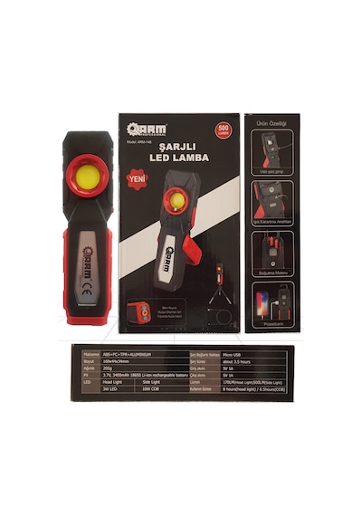 Arm Professional 148 Şarjlı El Lambası Powerbank Tripodlu Siyah