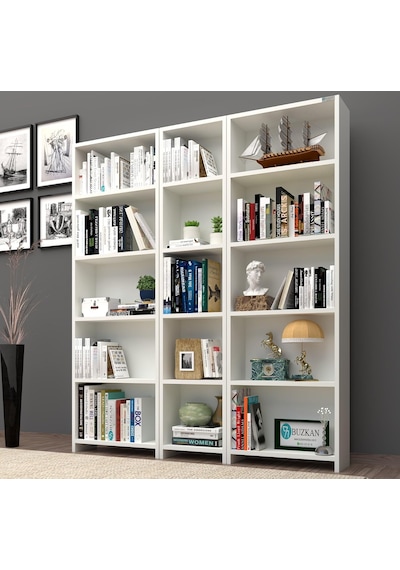 Tr % 100 Mdf Mobilya 5 Raflı Geniş Kitaplık - Beyaz Parlak Genel
