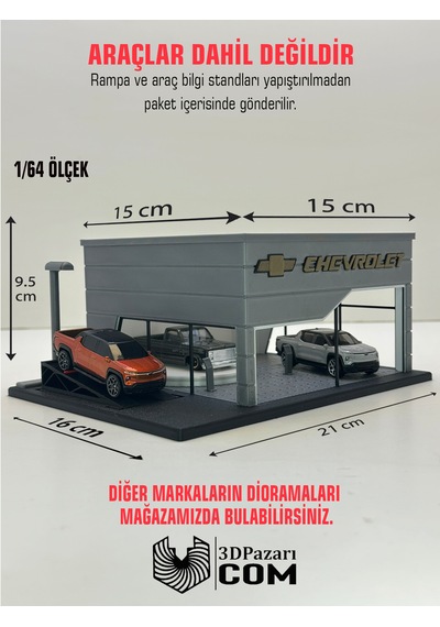 3d Baskı 1/64 Ölçekli Chevrolet Showroom Tasarımlı Diorama Araç Sergileme Garajı