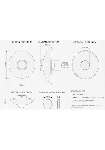 El Yapımı Seramik Kil Aplik - Minimalist Wabi Sabi Duvar Apliği - G9 Led Aydınlatma - Japandi Terakota - Çap 25 Cm