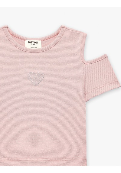 Koton Bisiklet Yaka Kısa Kollu Pencere Detaylı Kalp Baskılı Bluz Pembe 6skg60104ak Gül