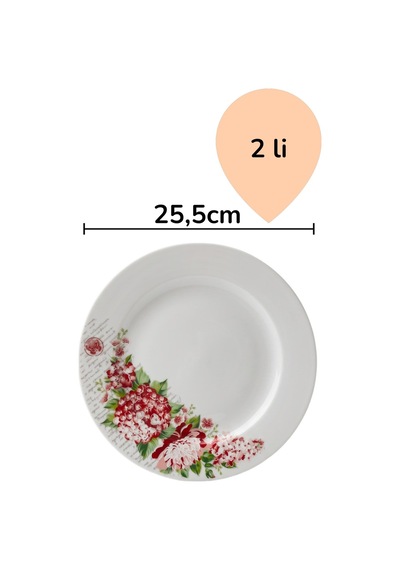 2 Li Porselen Servis Tabak Pasta Tabağı 25,5cm Çiçekli Beyaz