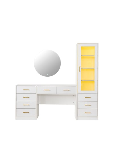 Dokunmatik Led Aydınlatmalı Aynalı Makyaj Masası, Lumera Çekmeceli Dolaplı Şifonyer - Aytaşı Dokunmatik Led Aydınlatmalı Aynalı Makyaj Masası, Lumera Çekmeceli Dolaplı Şifonyer - Aytaşı